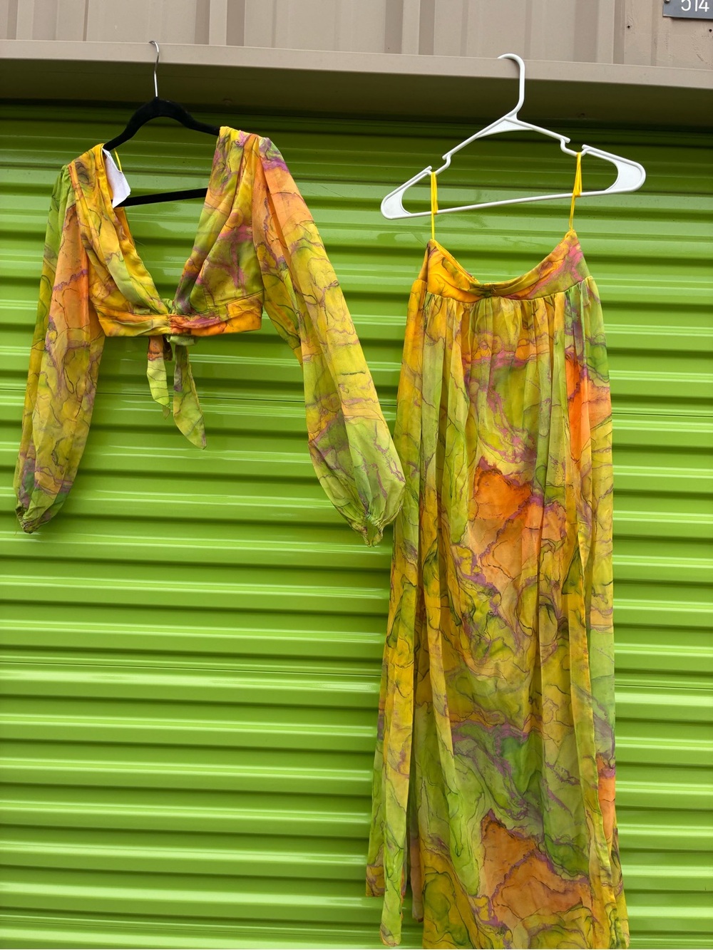 Women’s Green Marble-Print Maxi Skirt - Lightweight Flowing Style